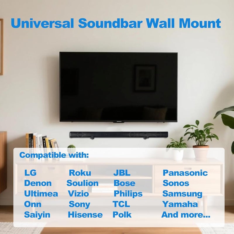 Howonder Soundbar Wall Mount,All Metal Sound Bar Mounts Under TV for Sonos,Samsung, Bose, Vizio, LG, Sony, JBL and More,Depth Adjustable 3.7”-6.3”, Hold up to 30 lbs,HD-118,2 Packs,Black - Image 2